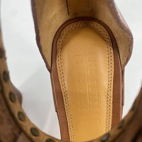 Eric Rutberg Sz 8 Transparent Metro Ankle Wrap Platform Wedge Brown Studded Boho - Picture 6 of 16